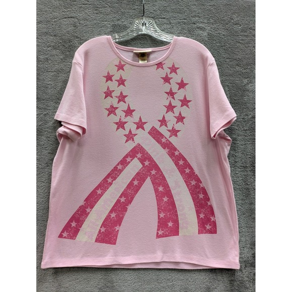 M&C Sportswear Tops - Americana Pink Ribbon Graphic‎ TShirt Womens XL All American Strong Stars
